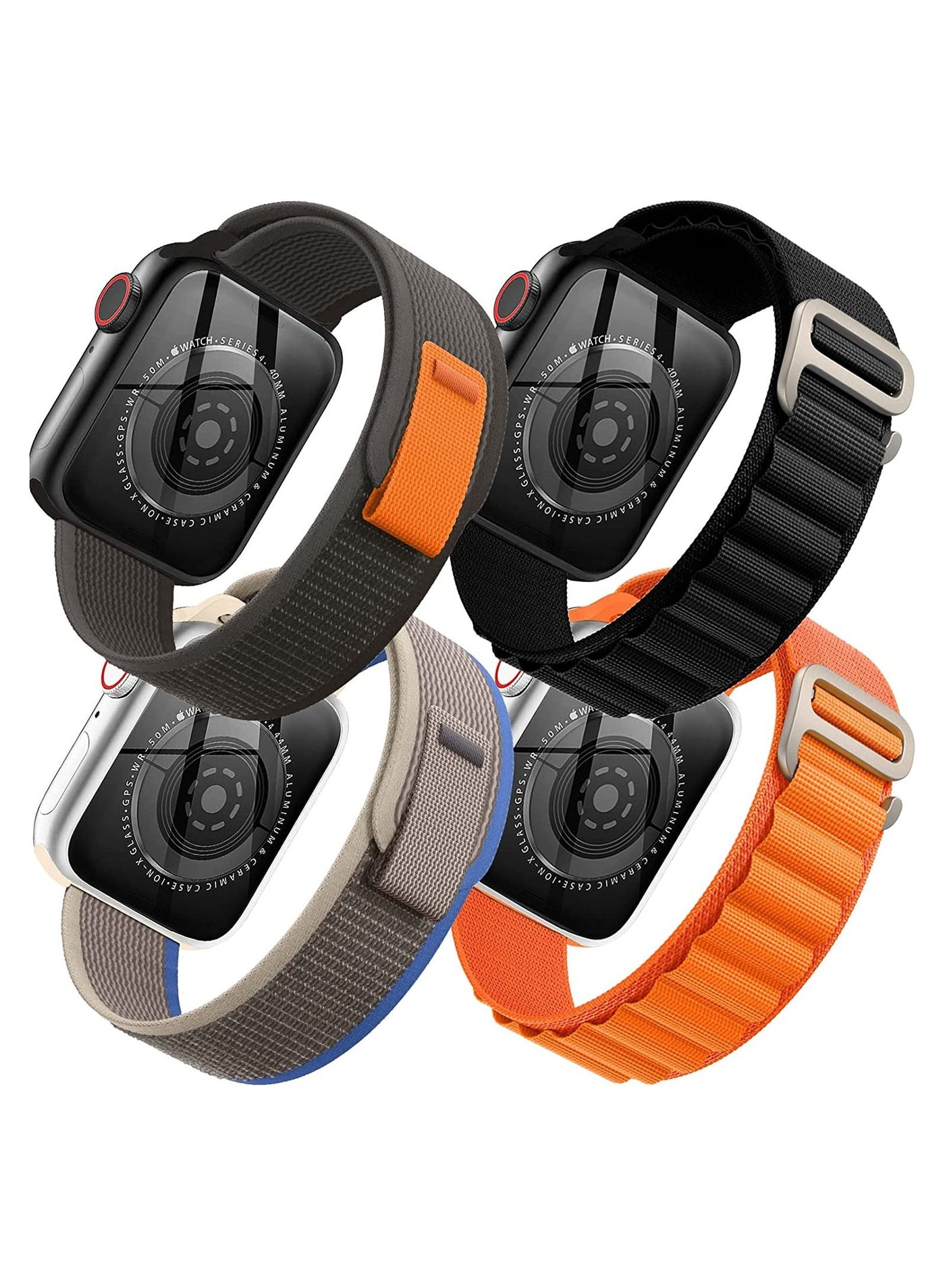 Compare 4 Pack Trail Loop Nylon Band for Apple Watch Band 49mm 45mm 44mm 42mm Women Men Adjustable with Metal GHook Strap for iWatch Ultra Series SE 87654321, BlackOrangeBlackBlue at KSA Price