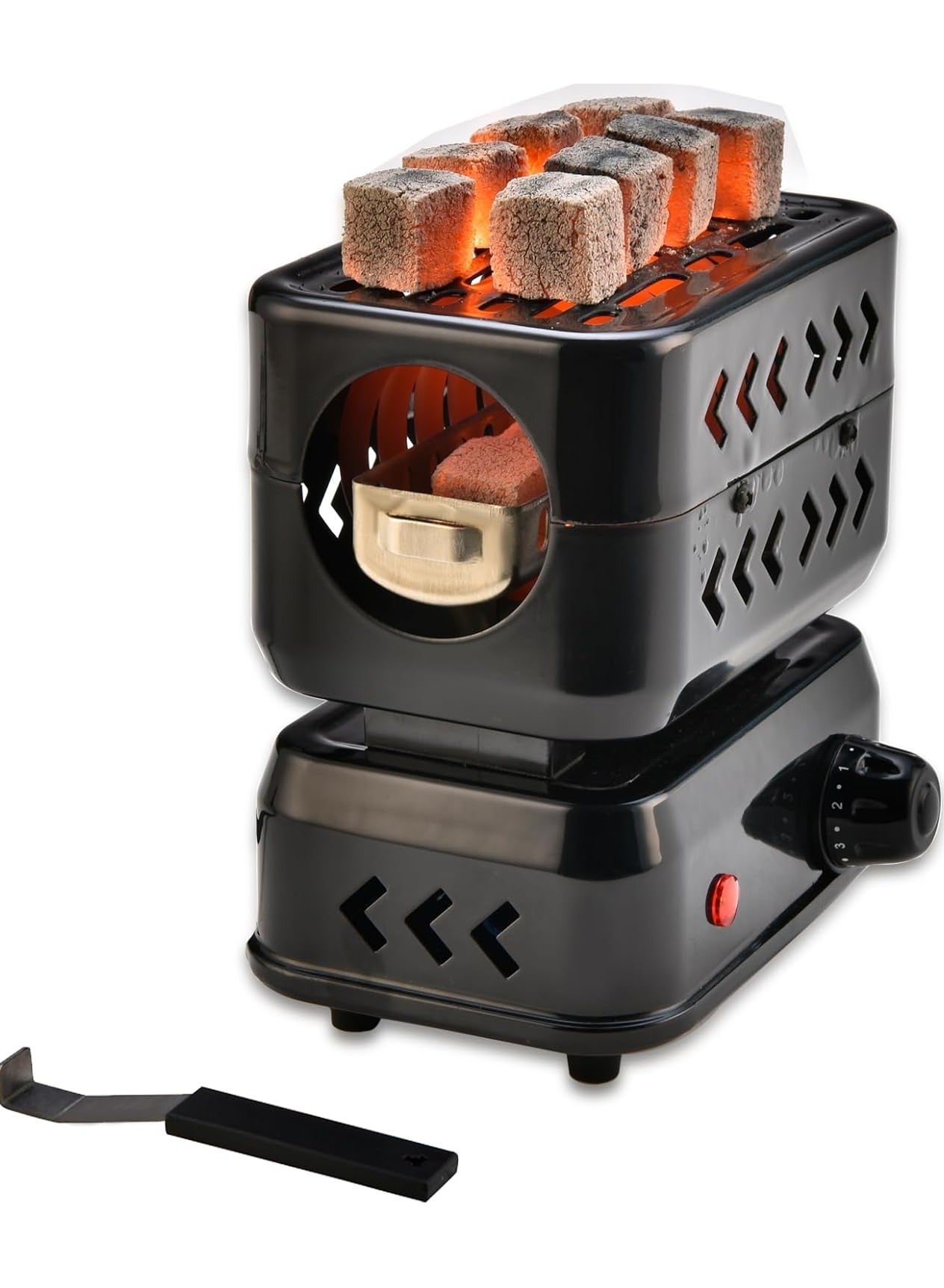Compare 3D Multipurpose Turbo Charcoal Burner, Multipurpose Electric Charcoal Burner, Coconut Charcoal Starter, 2 Heating Zones with Removable Stainless Steel Tongs, 1200W High Performance Cube Coil Burner, at KSA Price