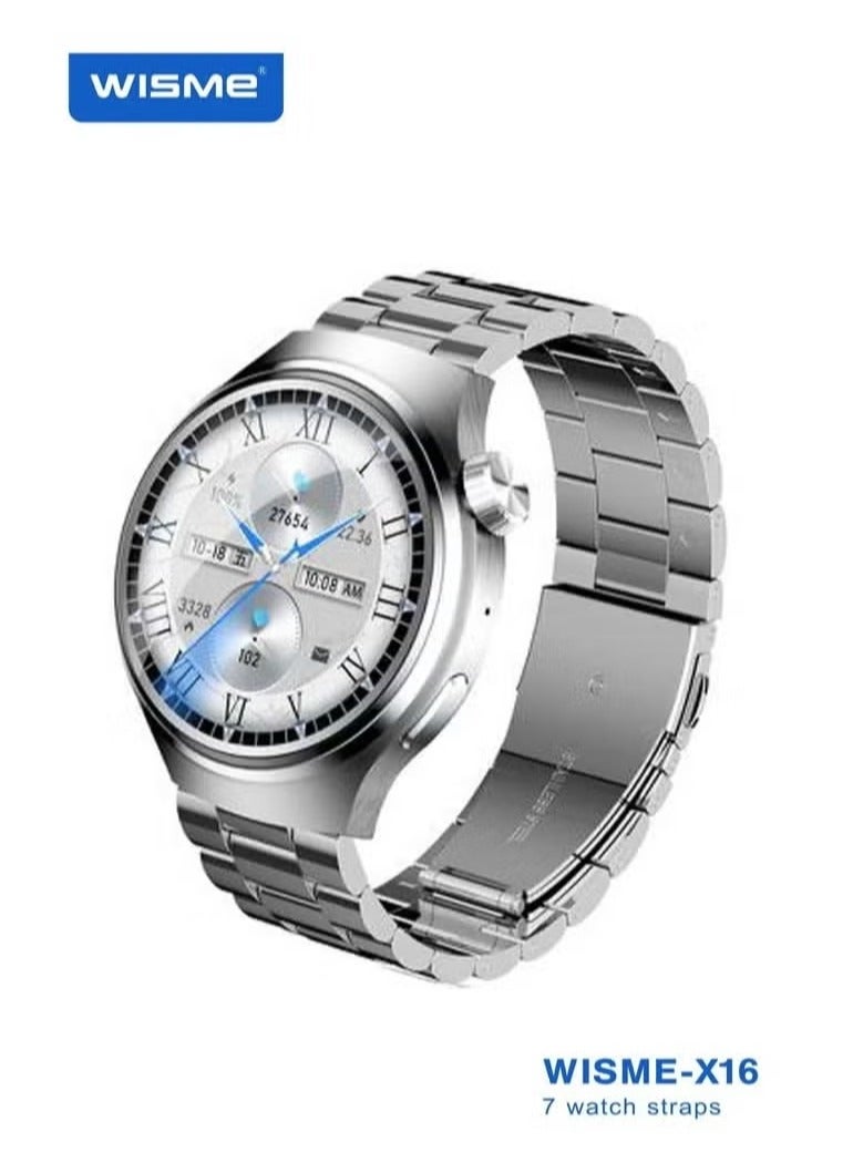 Compare X16 Round Shape Curved Display Smartwatch with 7 Pair Straps, Charging Cable, Designed for Men Silver at KSA Price