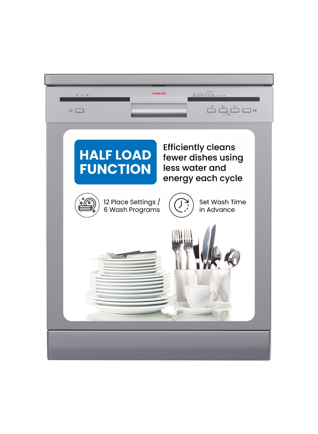 Compare 12Place Setting Freestanding Dishwasher with Adjustable Basket | Silent Operation & 6 Wash Programs – 1800 W 1800 W NDW3112PS silver at KSA Price