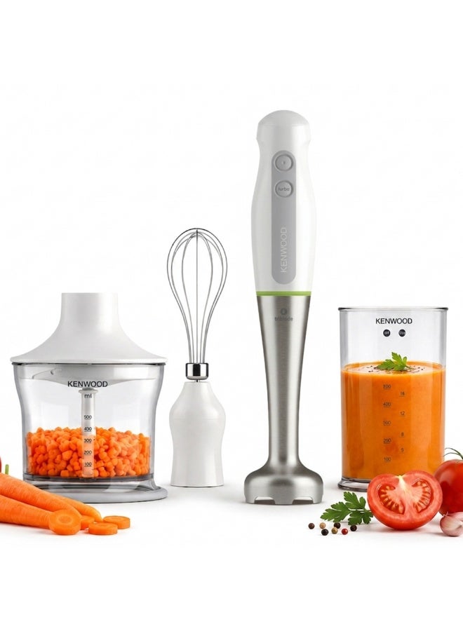 Compare KENWOOD 600W 3in1 Powerful Hand Blender Stick Mixer with Stainless Steel Titanium Coated Blade,2 Speed Control 500ml Chopper Bowl & Beaker Whisk Electric Smoothie Soup Baby Food Maker HDP109WH White HDP109WG SilverWhiteGrey at KSA Price