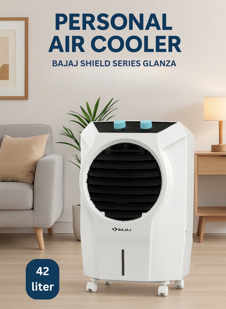 Compare Shield Series Glanza 42 Litres Air Cooler – Model 480164 | Compact & Powerful Personal Cooler with Honeycomb Pads, Ice Chamber, Turbo Air Throw, Inverter Compatible, Energy Efficient for Homes & Offices 480164 white at KSA Price