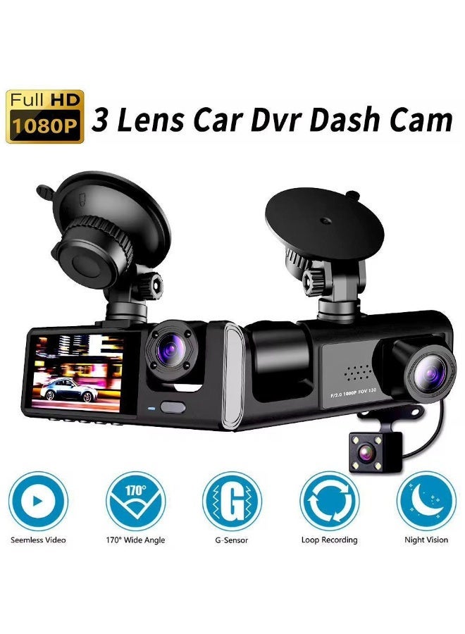 Compare 3Channel Dash Cam Front, Rear & Inside – 1080P Triple Car Camera with IR Night Vision, GSensor, Loop Recording & 24H Parking Monitor at KSA Price