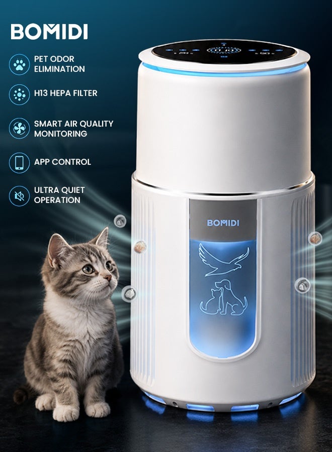 Compare Pet Air Purifier – H13 HEPA Filter, WiFi Smart Control, Odor Eliminator, Static Cotton Hair Filter, Drawer Pull Design, Quiet Operation, High CADR, for Pet Hair, Dander, Dust, Smoke, Allergies, AP02 at KSA Price