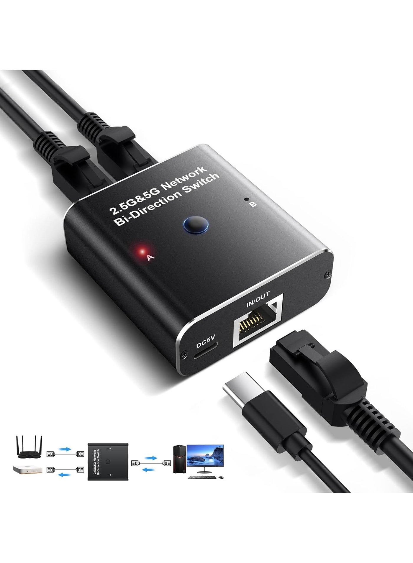 Compare Ethernet Switch,2 Port Internet and Extranet BiDirectional Network Switch,2.55 Gigabit Ethernet Switch Splitter, 1 to 2,Plug and Play,Support Two Devices Working Simultaneously,Adapter for Cat55e678 Cable at KSA Price