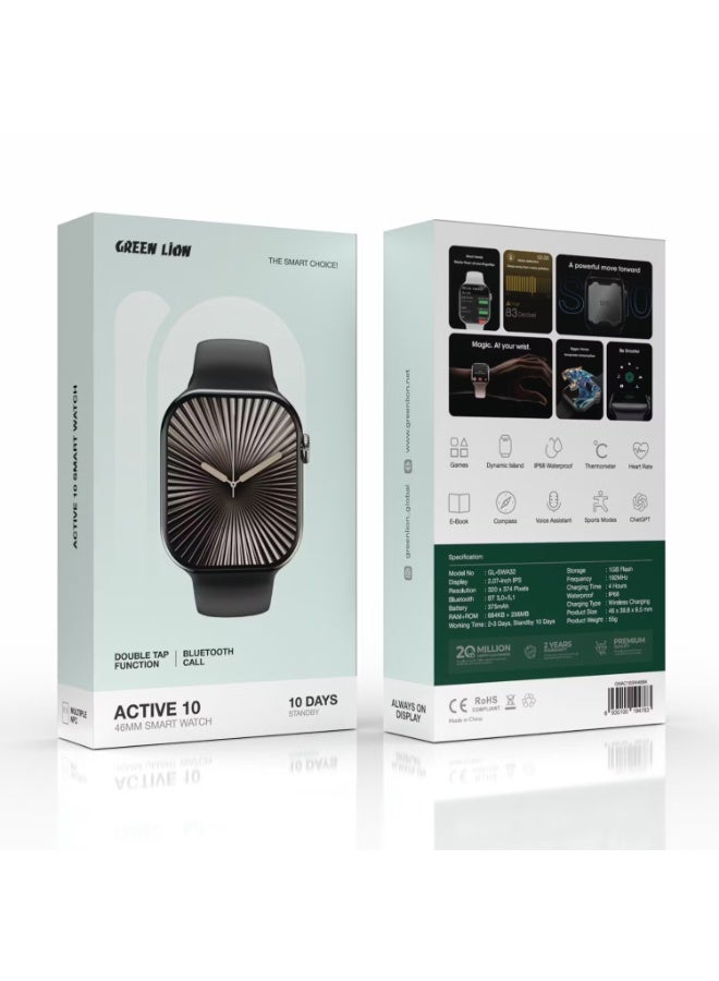Compare Lion Active10 46mm Smart Watch  Voice Assistant, Bluetooth Calling, Double Tap Function, Heart Rate Monitoring, ChatGPT Support, 23 Days Working Time & 10 Days Standby Time, 4 Hours Charging  Black at KSA Price