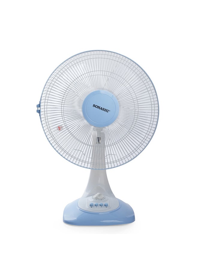 Compare 16 Inch Desk Fan With 3 Speeds  Oscillation Functions | Streamlined Portable Design With 5 Blades And Korea Guard Ring | Low Noise Function SF8028D WhiteBlue at KSA Price