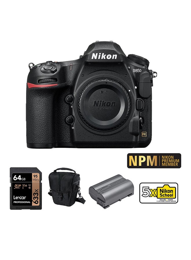 Compare Nikon D850 DSLR Camera Body only + ENEL15B  Battery + Case + 64 GB Card +  Nikon Premium Membership + 5 X Nikon School at KSA Price