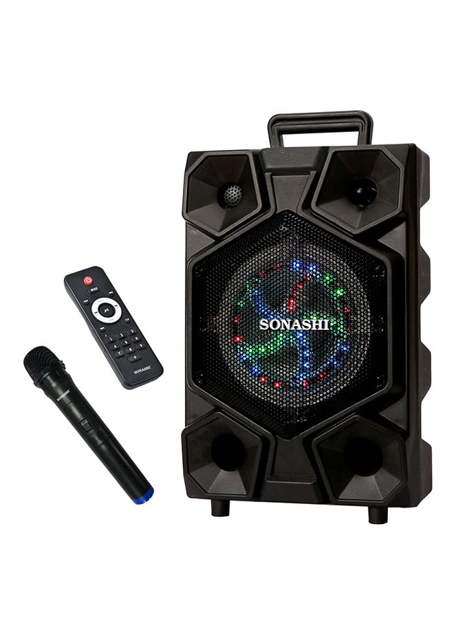 Compare Rechargeable Professional Speaker With Remote Control And Microphone Wireless Usb  Bluetooth Sd Card Slots And Fm Stereo Radio Function Colorful Led Disco Light With Digital Karaoke Feature SPS7908R Black at KSA Price