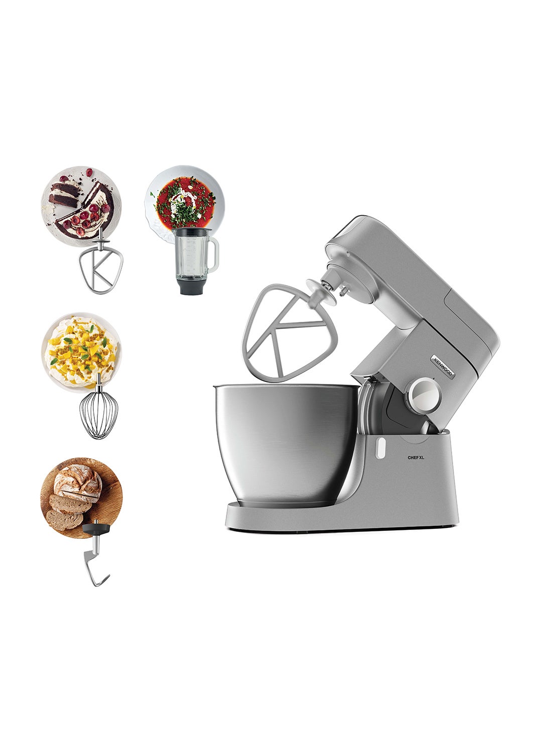 Compare Stand Mixer Kitchen Machine Chef XL  With  Stainless Steel Bowl, KBeater, Whisk, Dough Hook, Blender 6.7 L 1200 W KVL4110S Steel at KSA Price