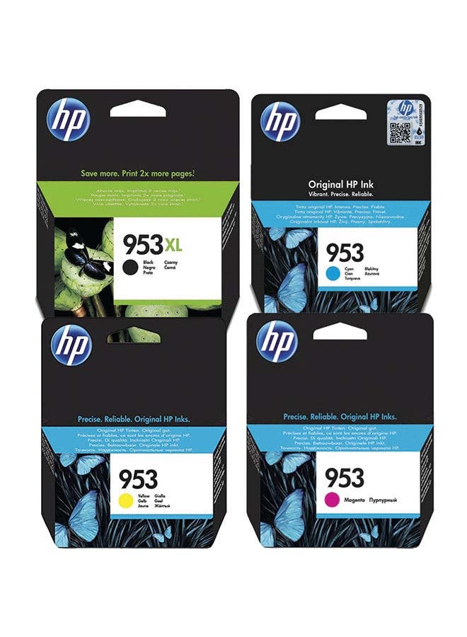Compare Set Of 4 953953XL High Yield Original Ink Cartridge | Works With Hp Officejet Pro 7720, 7730, 7740, 8210, 8218, 8710, 8715, 8720, 8725, 8730 Printers Multicolour at KSA Price