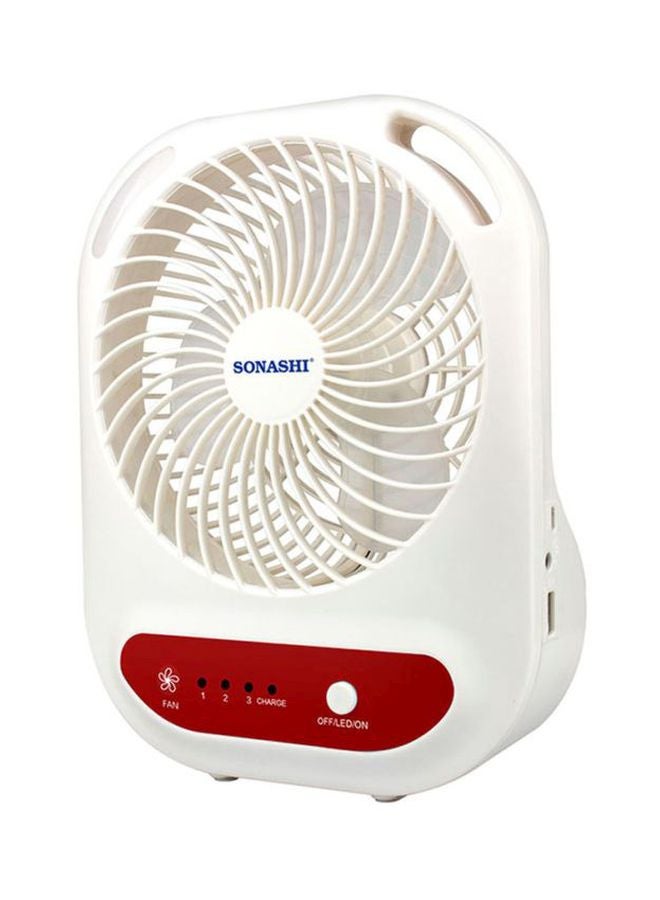 Compare 6 Inch Rechargeable Mini Fan With Led Light  3 Speeds HighMediumLow | Solar Charge & Power Bank Functions | Continuous Working Of 3 HoursHigh, 6 HoursMid & 14 HoursLow SRF607NR RedWhite at KSA Price