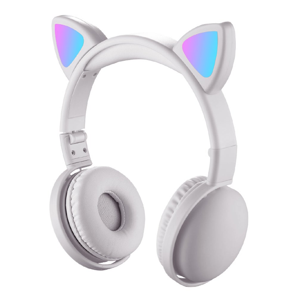 LED Cat Ear Wireless On-Ear Earphones White