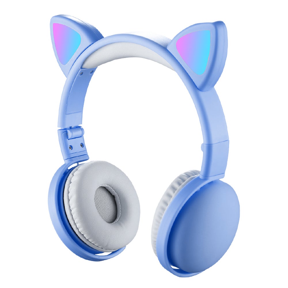 LED Cat Ear Wireless On-Ear Earphones Blue