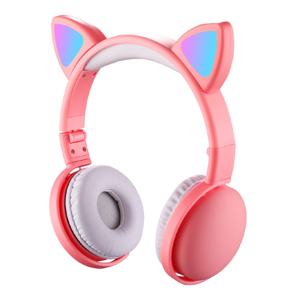 LED Cat Ear Wireless On-Ear Earphones Pink
