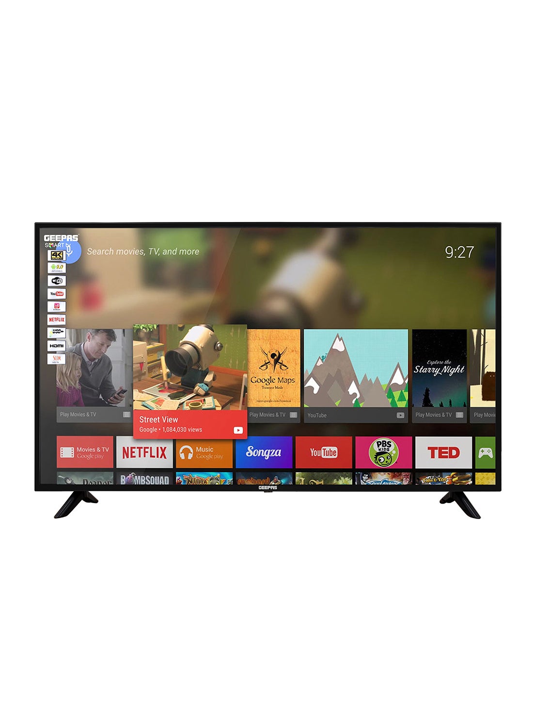 Compare 58 Inch Smart LED TV  Mirror Cast, 3.5Mm, 3 HDMI And 2 USB Ports | Wifi, Android 9.0 With EShare | 2 GB Ram | Comes Application Like Youtube, Netflix, Amazon Prime GLED5808SUHD Black at KSA Price