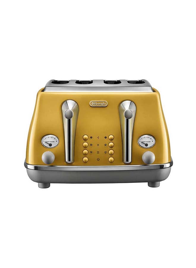 Compare DeLonghi Icona Capitals Vintage Style,4 Slice Toaster,One Side Bagel,Removable Crumb Tray,6 Browning Levels,Defrost And Reheat Functions,ExtraWide Bread Slots And Lift Positions 1800 W CTOC4003.Y Yellow at KSA Price
