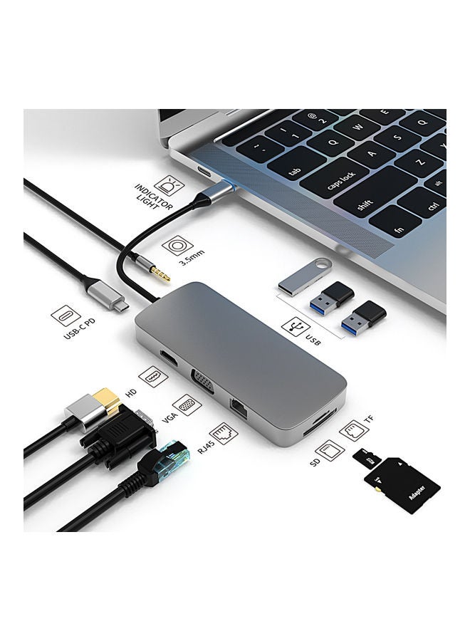 Compare HUB Type C To 4K HDMICompatible RJ45 VGA USB SDTD Card Reader PD Fast Charge 10 in 1 Docking Station Grey at KSA Price