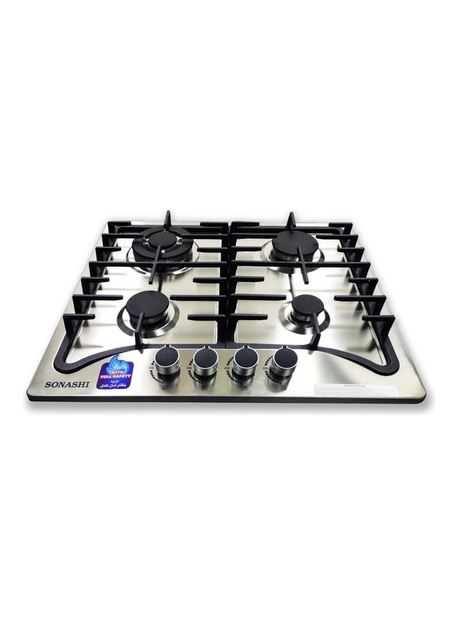 Compare 4Burner Gas Hob  60 CMs | Featured with Front Control Panel and Cast Iron Pan Stand | Gas Hob with Top Quality Stainless Steel and Brush Finish SGH401FFD Metallic Grey at KSA Price