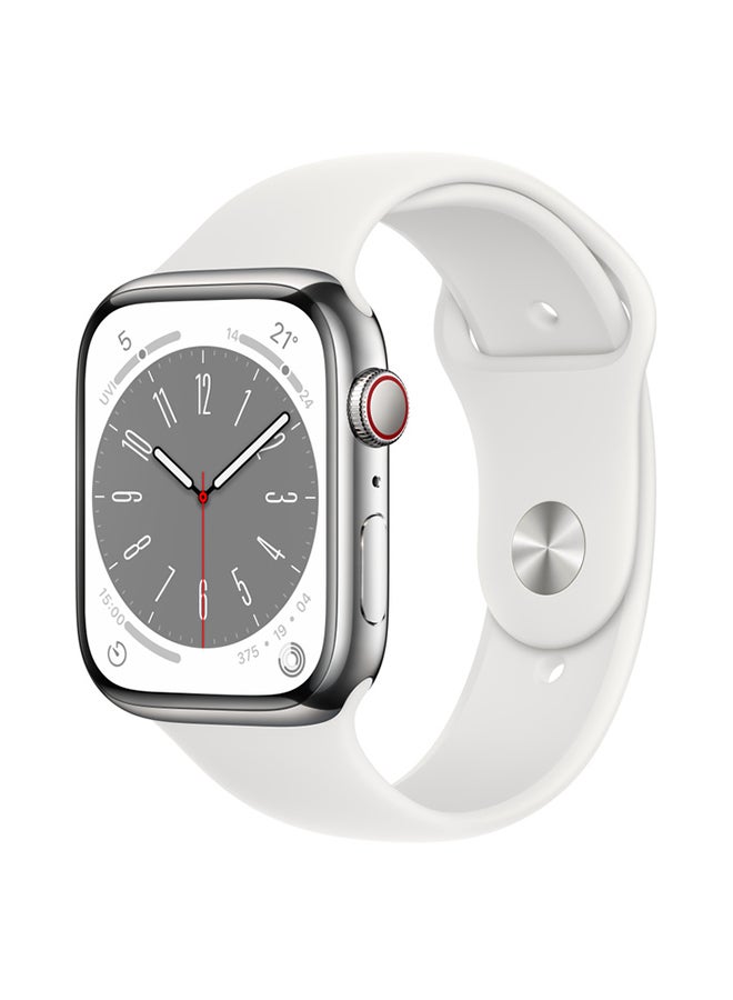 Compare Watch Series 8 GPS + Cellular 41mm Silver Stainless Steel Case With White Sport Band at KSA Price