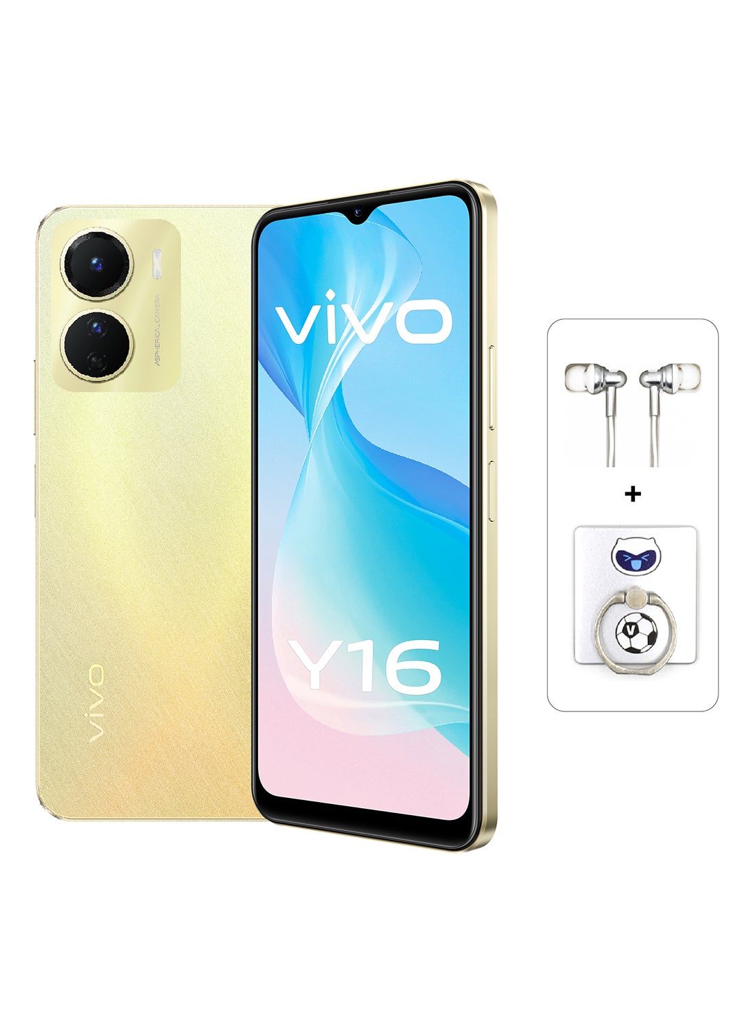 Compare Y16 Dual SIM Drizzling Gold 4GB RAM 64GB With  Wired Earphone and Ring Phone Holder at KSA Price