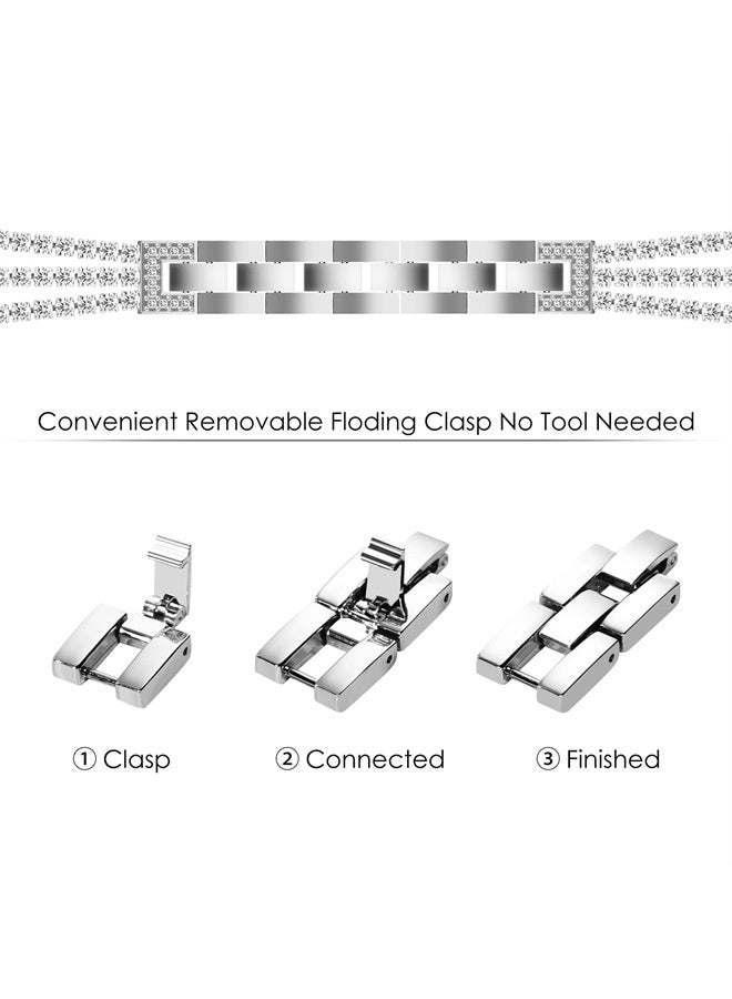 Compare Compatible for Apple Watch Band and Case Series 8 7, Bling Sparkling Diamond Bracelet with Full Diamonds Protective Bumper Builtin Tempered Glass Screen Protector 41mm, Silver at KSA Price