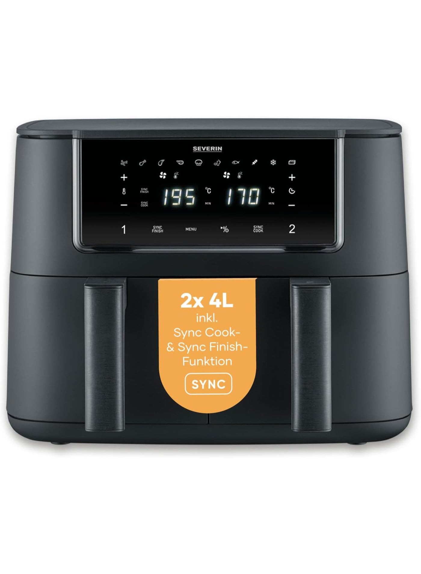 Compare Severin Dual Zone Hot Air Fryer, 2 x 4L Compartments, Versatile Preparation, Touch Display, Keep Warm Function, Temperature Setting Synchronisable, 10 Programmes, 2600 W, Black Line, FR 2463 at KSA Price