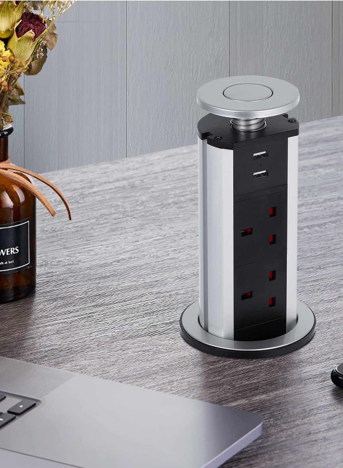 Compare Pop Up Socket, Pull Electrical Plug Socket Extension with 3 UK Sockets & 2 USB Charger Ports for Home Office Kitchen Worktops Desktop, Aluminum Alloy Shell, 1.8 m Cord at KSA Price