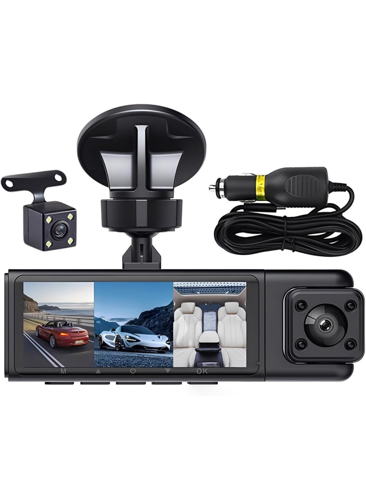 Dash Cam 3 Channel with Rear Camera, Front Inside…
