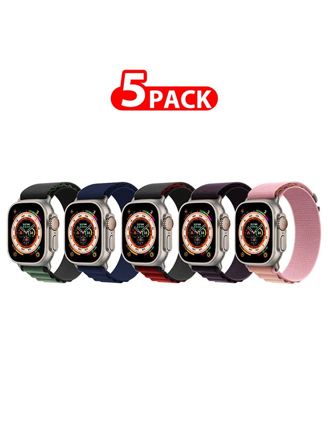 Compare 5 Pack For Apple Watch Band 49mm 45mm 44mm 42mm Alpine Loop Band Women Men Adjustable With Metal G Hook Strap For iWatch Ultra Series SE Multicolour at KSA Price