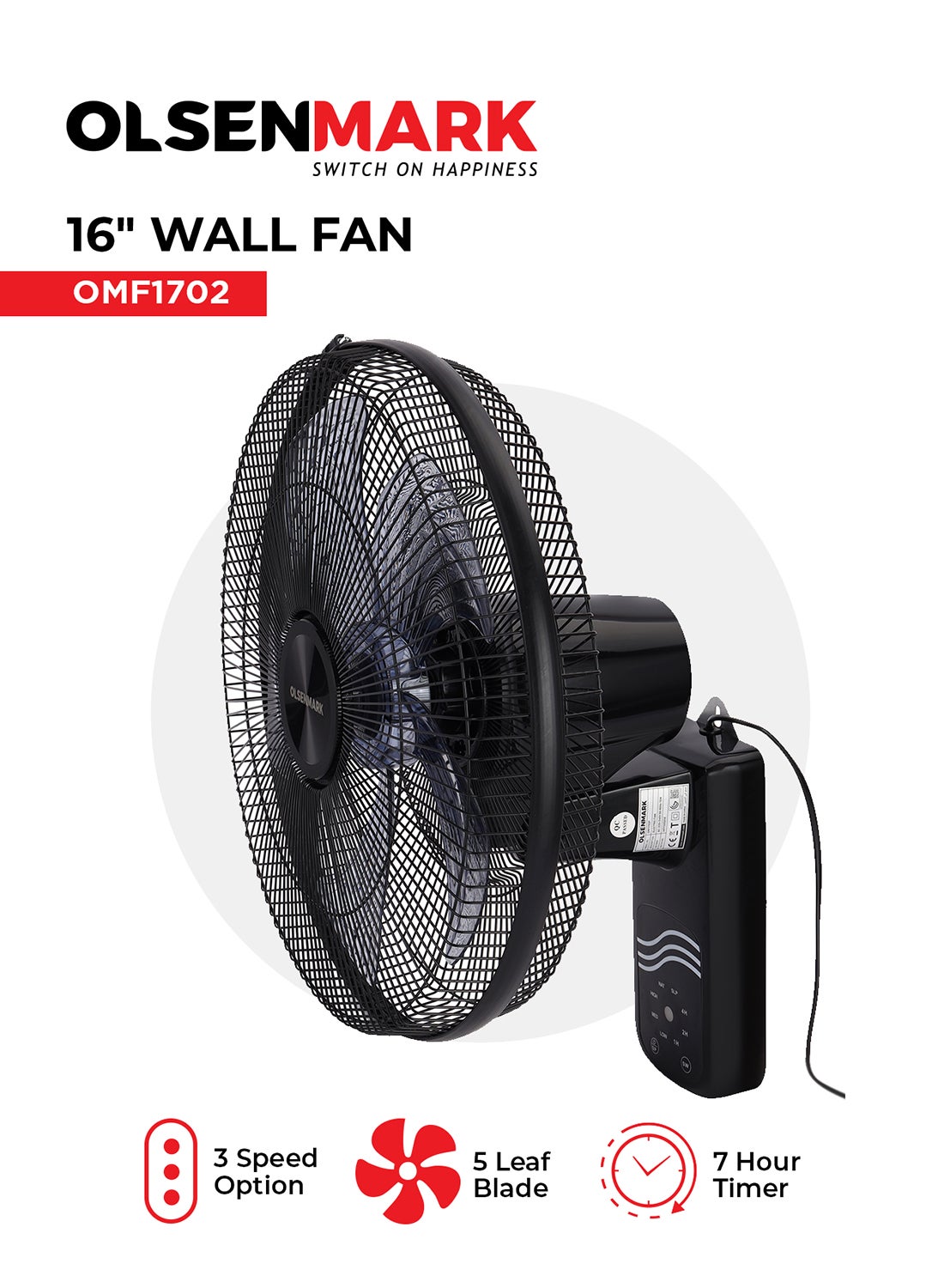 Compare Wall Fan With Remote Control 60W 70 W OMF1702 Black at KSA Price
