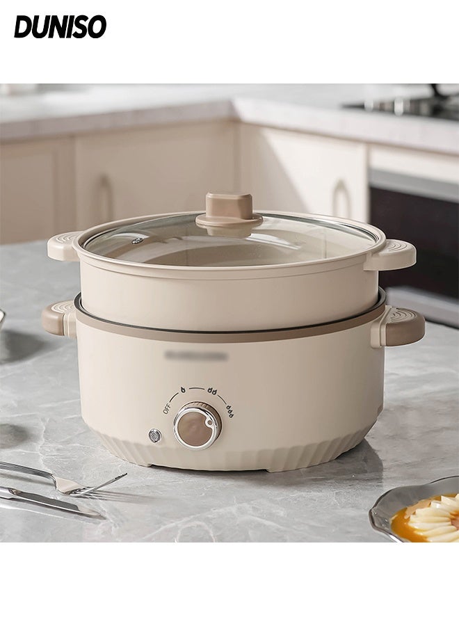 Compare 3L Stainless Steel Electric Hot Pot with Steamer & Temperature Control，Quick Heating ，Nonstick Pot Dual Power Multifunctional Electric Cooker with Rotary switch, at KSA Price