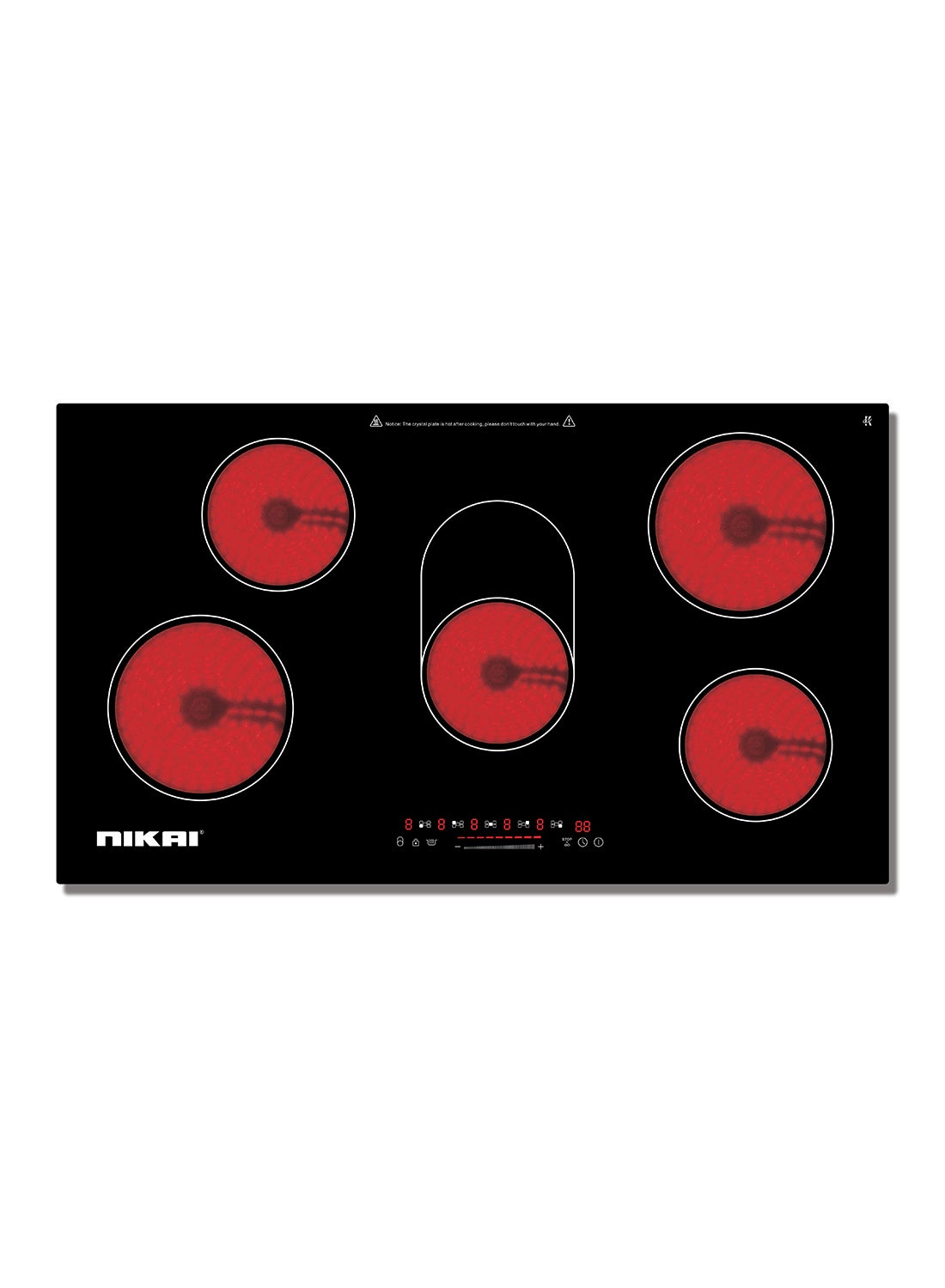 Compare 5 Burners Infrared Cooktop – 90cm Ceramic Hob with 5 Burners, Sensor Touch Control, 9 Power Levels, 99Min Timer, 6200W, Power & Temperature Indicator, Keep Warm Function NGH96C Black at KSA Price
