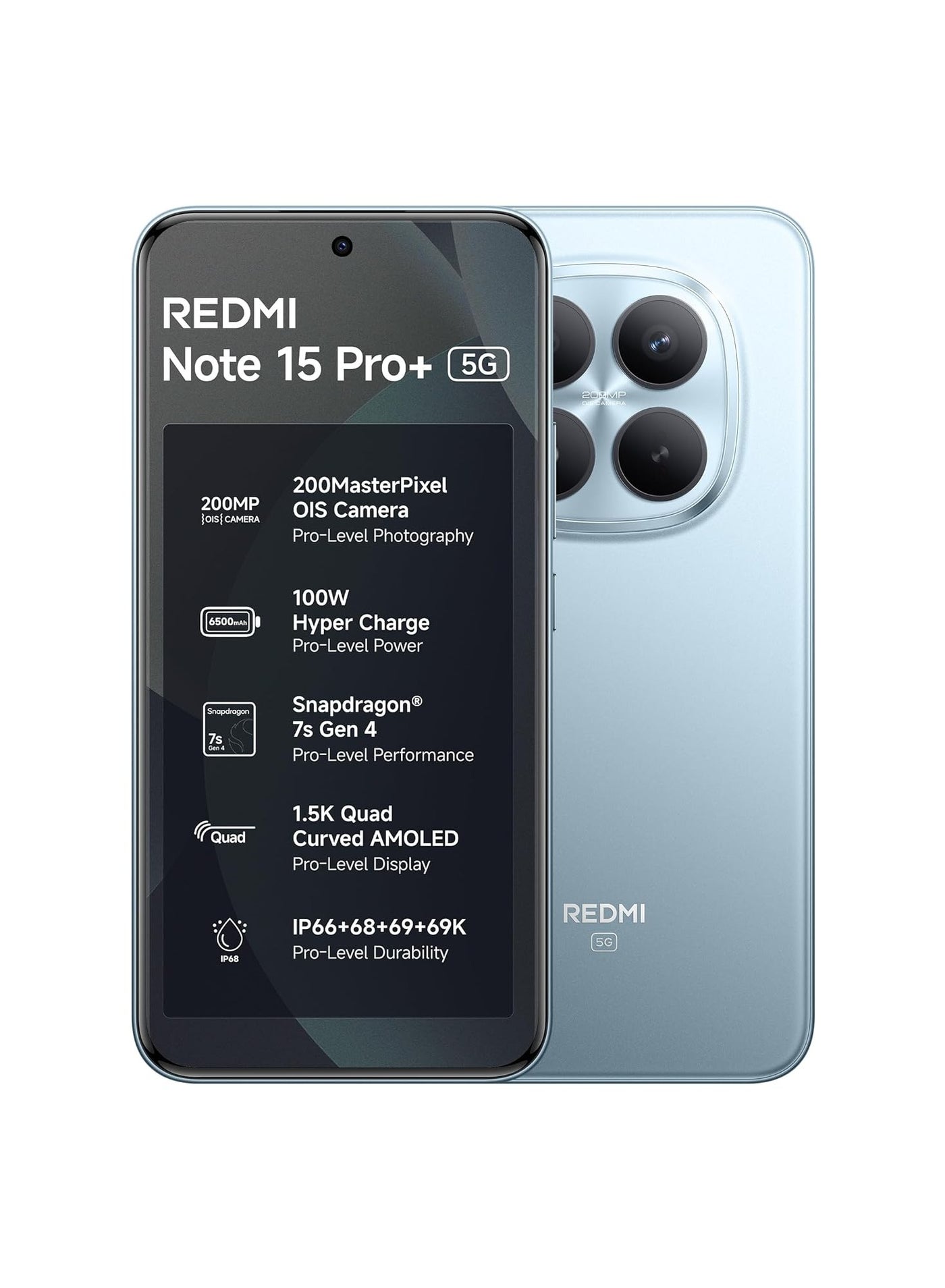 Compare Redmi Note 15 Pro+ 5G Mirage Blue, 8GB + 256GB | 200MasterPixel OIS Camera | Snapdragon 7s Gen 4 | CrystalRes AMOLED | IP6969K | 6500mAh SiC Battery | 100W HyperCharge at KSA Price