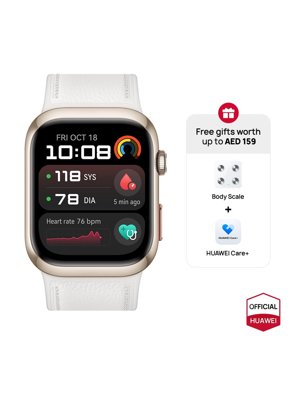 Compare WATCH D2 Smartwatch, 1.82 AMOLED Touch display, Blood Pressure Monitoring, Slim Design, Bluetooth Calling, Compatible with iOS Android, 6 months HUAWEI care+, Free Smart Scale, Gold at KSA Price