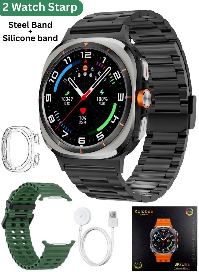 Compare SK7 Ultra Smartwatch with 2 Straps Black Stainless Steel + Green Silicone, 1.53? Display, Smart Watch Bluetooth Call, Fitness and Health Tracker, TPU Case and Charger at KSA Price