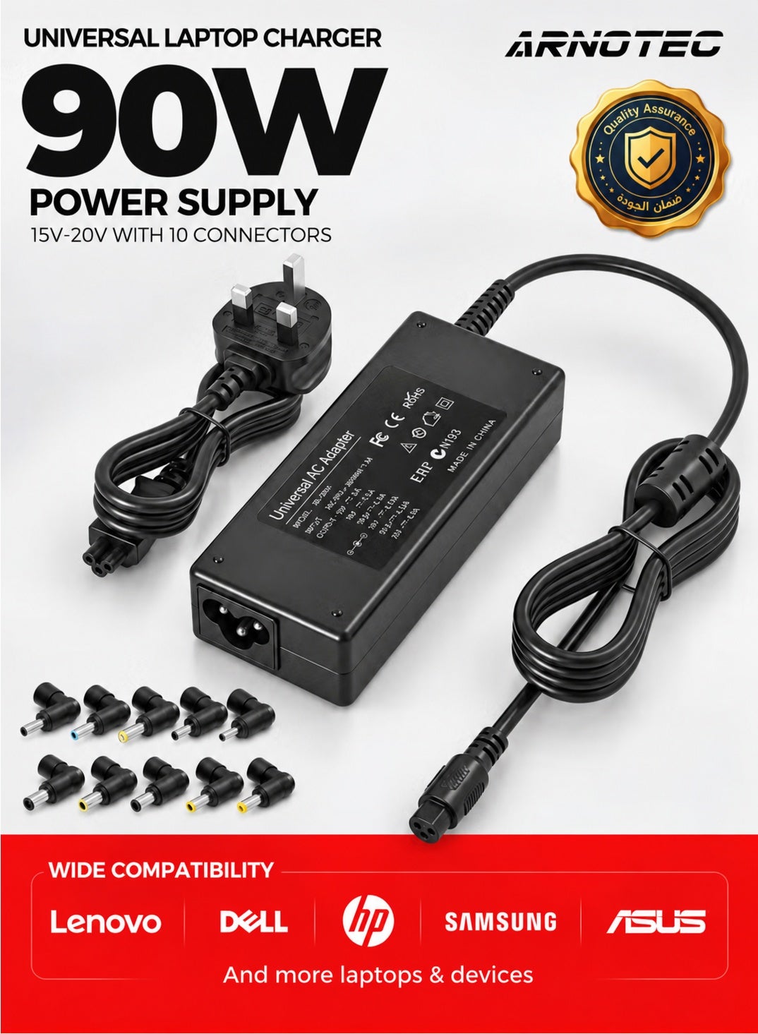 90W Universal Laptop Charger, 15V-20V Power Adapter,…