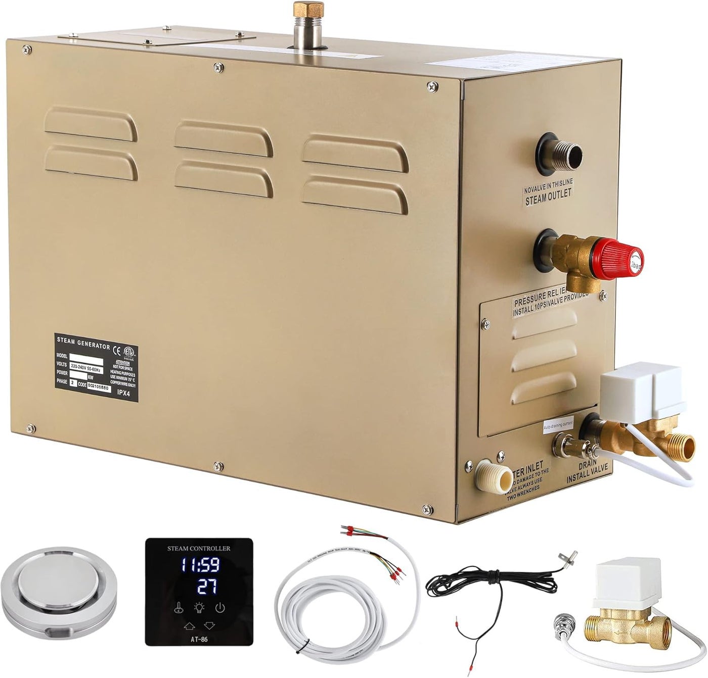 Compare CGOLDENWALL 9KW Commercial SelfDraining Steam Generator Shower System Home Steam Bath Spa Generator 30 min to 12 Hours with Auto Drain 95131℉ for Suitable Space Heating 9 m³318 Cubic feet 9KW at KSA Price
