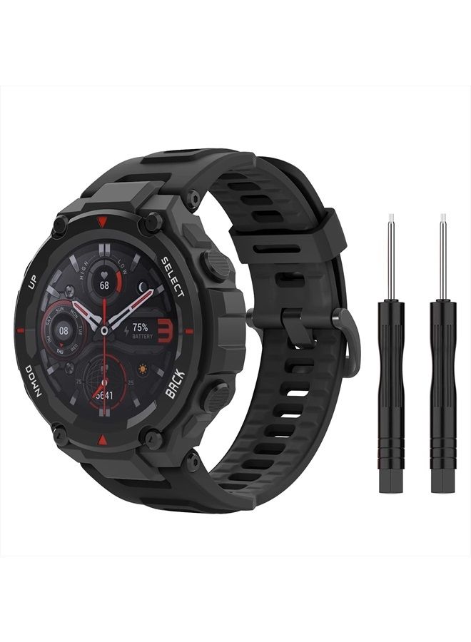 Compare Sport Strap Compatible with Huami Amazfit TRexTRex Pro, Soft Silicone Watch Band Adjustable Wristband Replacement Watchband with Tools, Dark Gray at KSA Price