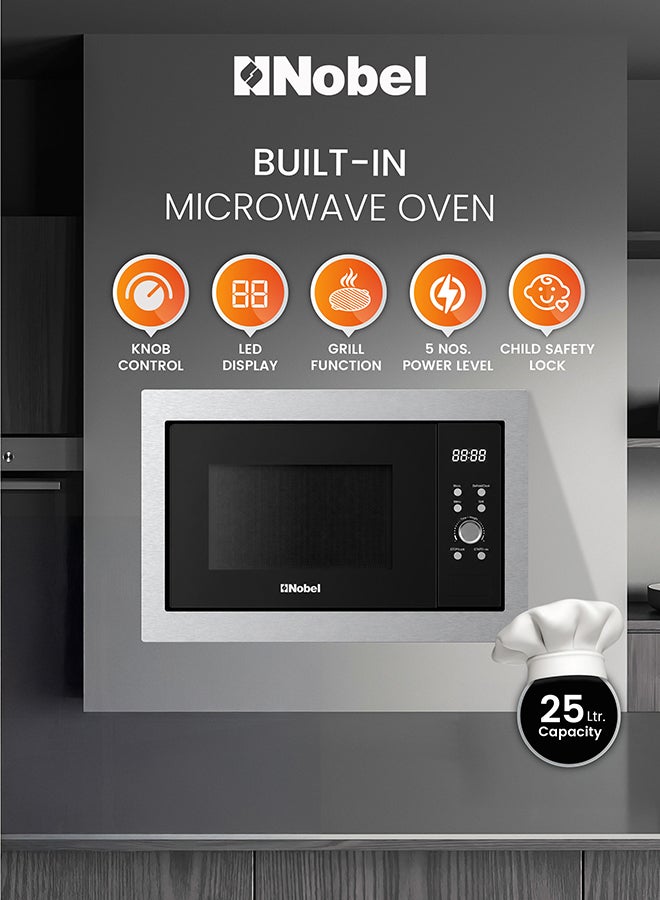 Compare 25L BuiltIn Microwave Oven with Grill 5 Power Levels, Child Lock, LED Display 25 L 1320 W NMO25BIX black at KSA Price