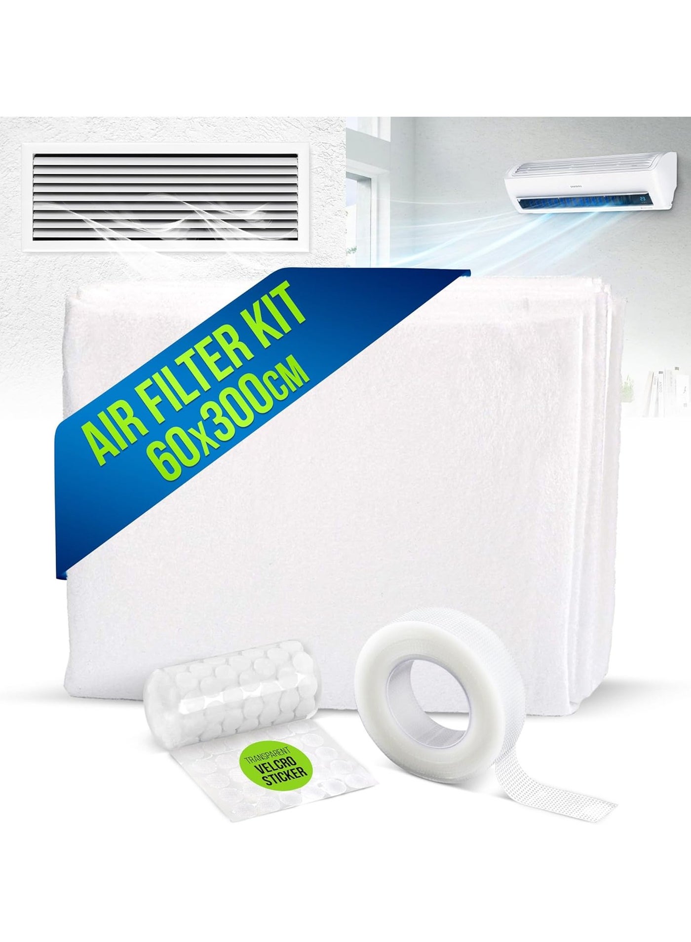 Compare AC Filter Electrostatic Air Filter Sheet for Healthy Anti Allergy Anti Dust Airflow for Split AC & Central Air Condtioner Vent Air Filter for Clean Air Replacement 60X300CM + Adhesive Tape at KSA Price