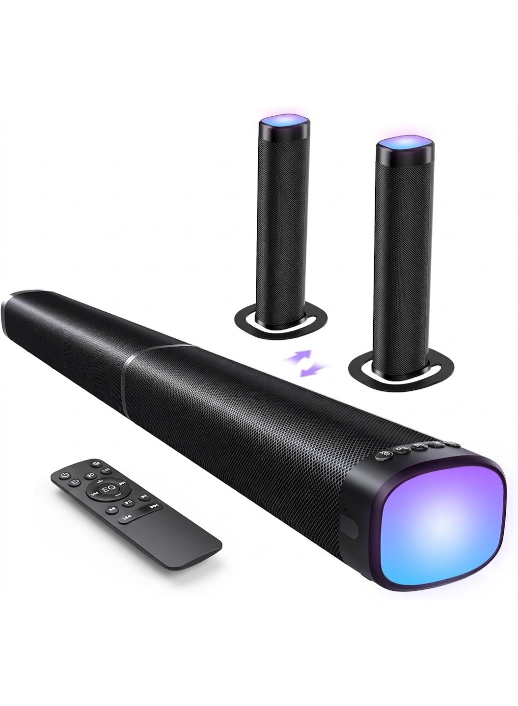 Compare Sound Bar for Smart TV, 100W Sound Bar with 3 Dynamic RGB Lights,Bluetooth 5.3, ARCOptAUX Connect, Dynamic Volume 3 Equalizer Modes,2 in 1 Detachable Soundbar for TVPCGamingProjectors at KSA Price
