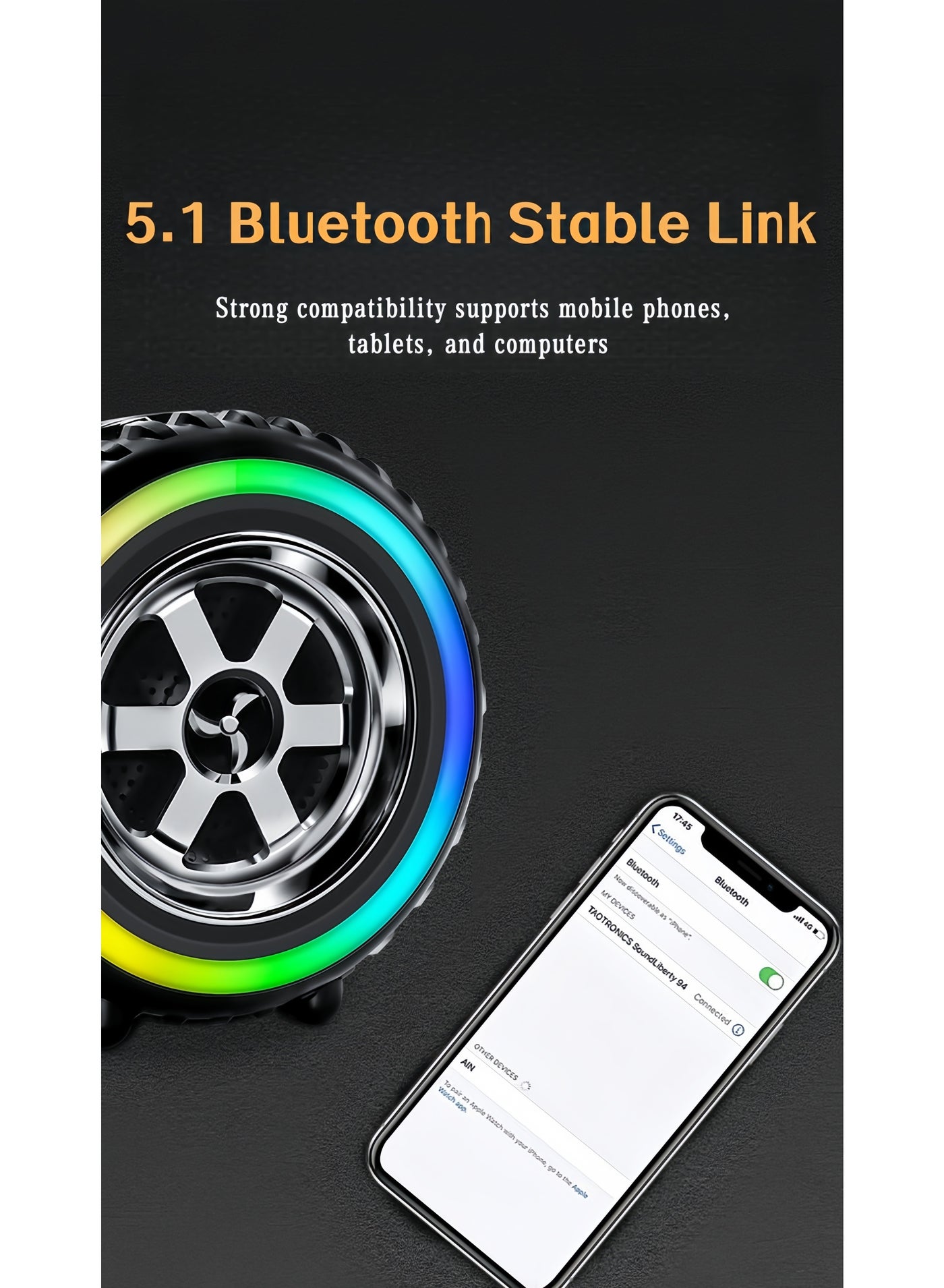 Colorful ambient light tire Bluetooth speaker, wireless…