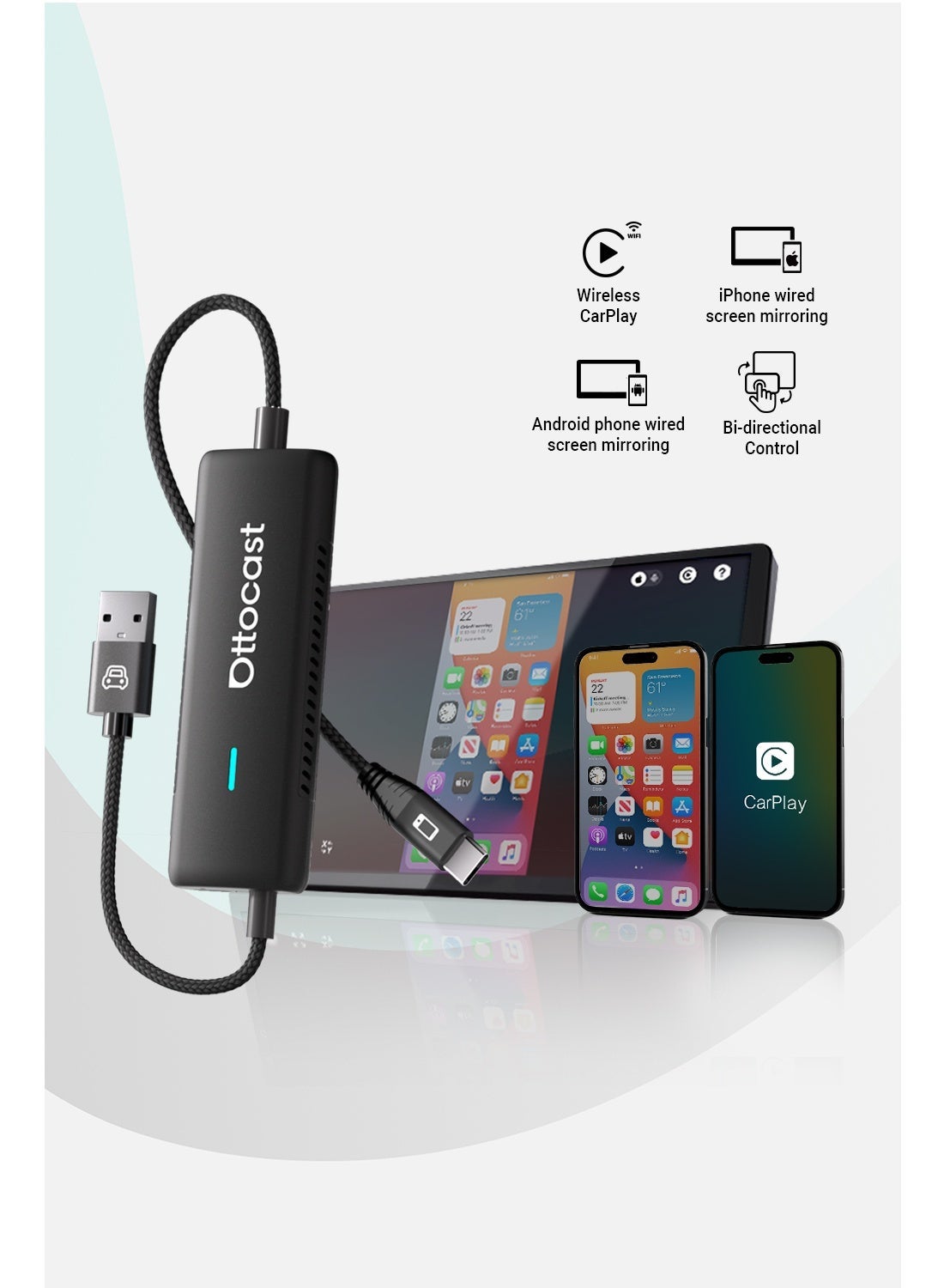 Compare OTTOCAST Mirror Touch 3 in 1 Wireless CarPlay Adapter, IOS Android Phone Screen Mirroring, BiDirectional, Plug & Play at KSA Price