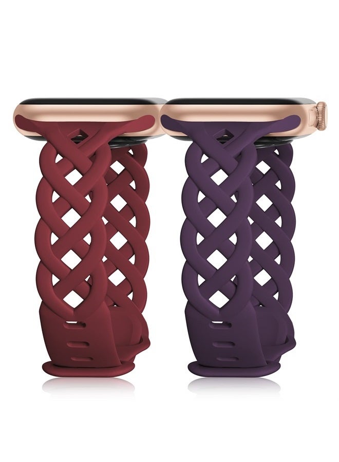 Compare Braided Silicone Bands Compatible with Apple Watch 38mm 40mm 41mm for Women, Slim Thin Narrow Hollowout Replacement Strap Cute Wristbands Adjustable for iWatch Series SE 87654321 Women 2 Pack at KSA Price