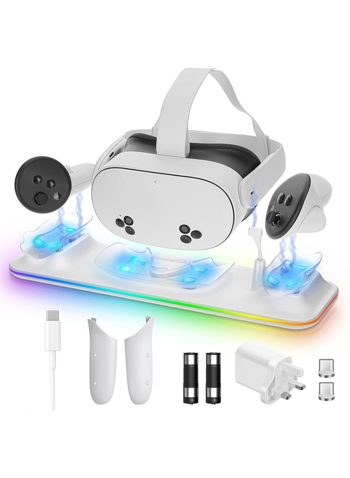 Compare Charging Dock with RGB Light for Meta Quest 3s, Charging Stand for VR Headset & Controllers, Quest 3S Accessories with 2 Rechargeable Batteries at KSA Price