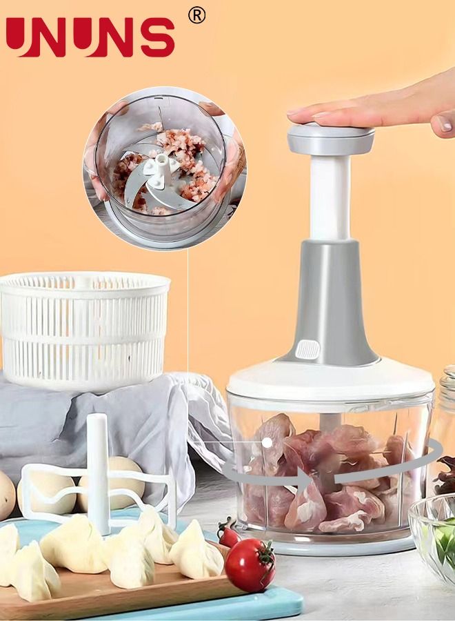 Compare Manual Food Chopper,3 In 1 Push Handle Vegetable Chopper 1.5L Liter,Drainer Basket,Easy To Chop Vegetables,Fruits,Herbs,Salsa,Egg,Salad at KSA Price