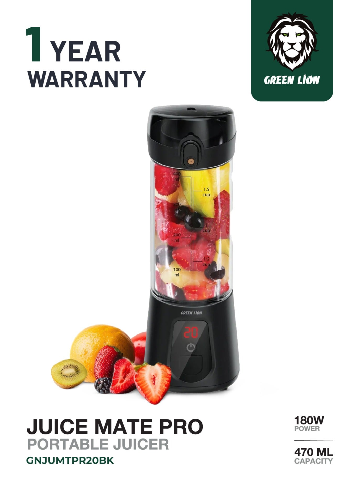 Compare Juice Mate Pro Portable Juicer with 470mL Capacity & 180W  6Blade Design  FoodGrade Material  Up to 20 Blending Cycles  180W Power, 20 Seconds Single Blend Time  AutoOff Function  LED Display  Black at KSA Price