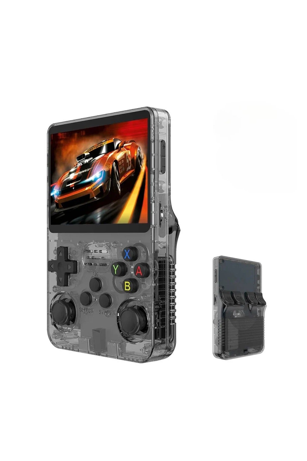Compare R36S Portable Retro Game Console with 3.5 Inch IPS HD Screen, QuadCore ARM CortexA35 64bit CPU up to 1.5GHz, 1GB DDR3L RAM, 64GB MicroSD Card Preloaded with MultiGenre Games Puzzle, Adventure, Racing, Fighting, Shooting, at KSA Price