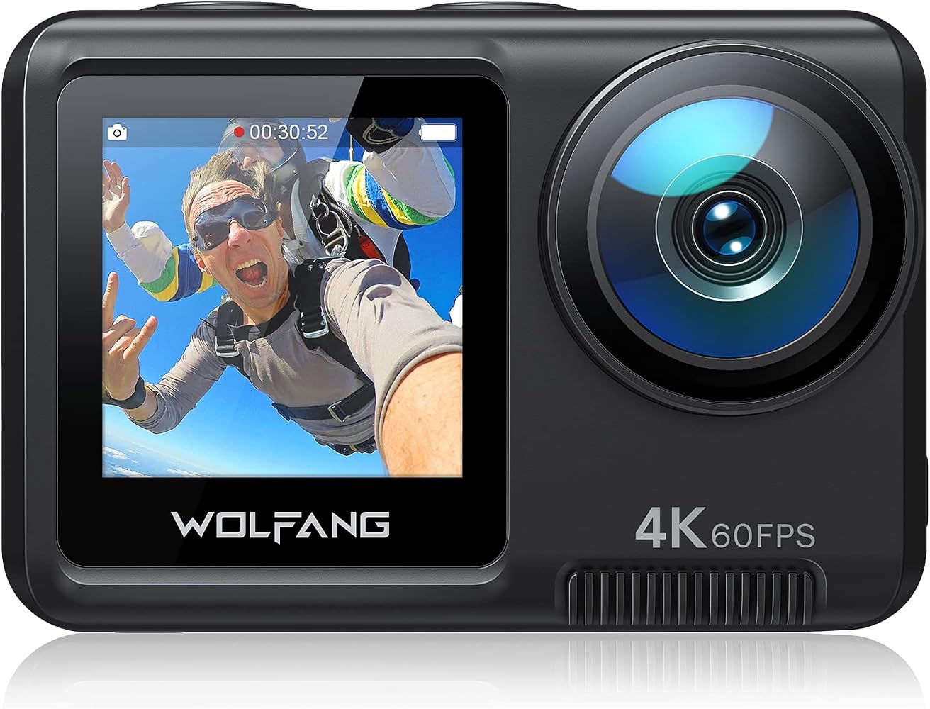Compare WOLFANG GA420 Sports Camera Dual Screen 4K 60FPS 24MP, 10M Body40M Waterproof, WiFi Webcam Underwater Camcorder, Dual Microphone, Remote Control, EIS, 2x1350mAh Batteries, Accessories at KSA Price